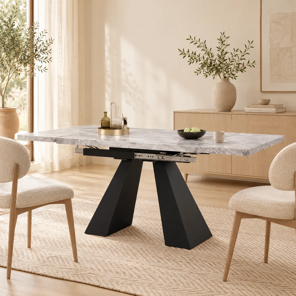 Table Extensible Louis 99(159)x74 cm, Gris avec Pied Colonne
