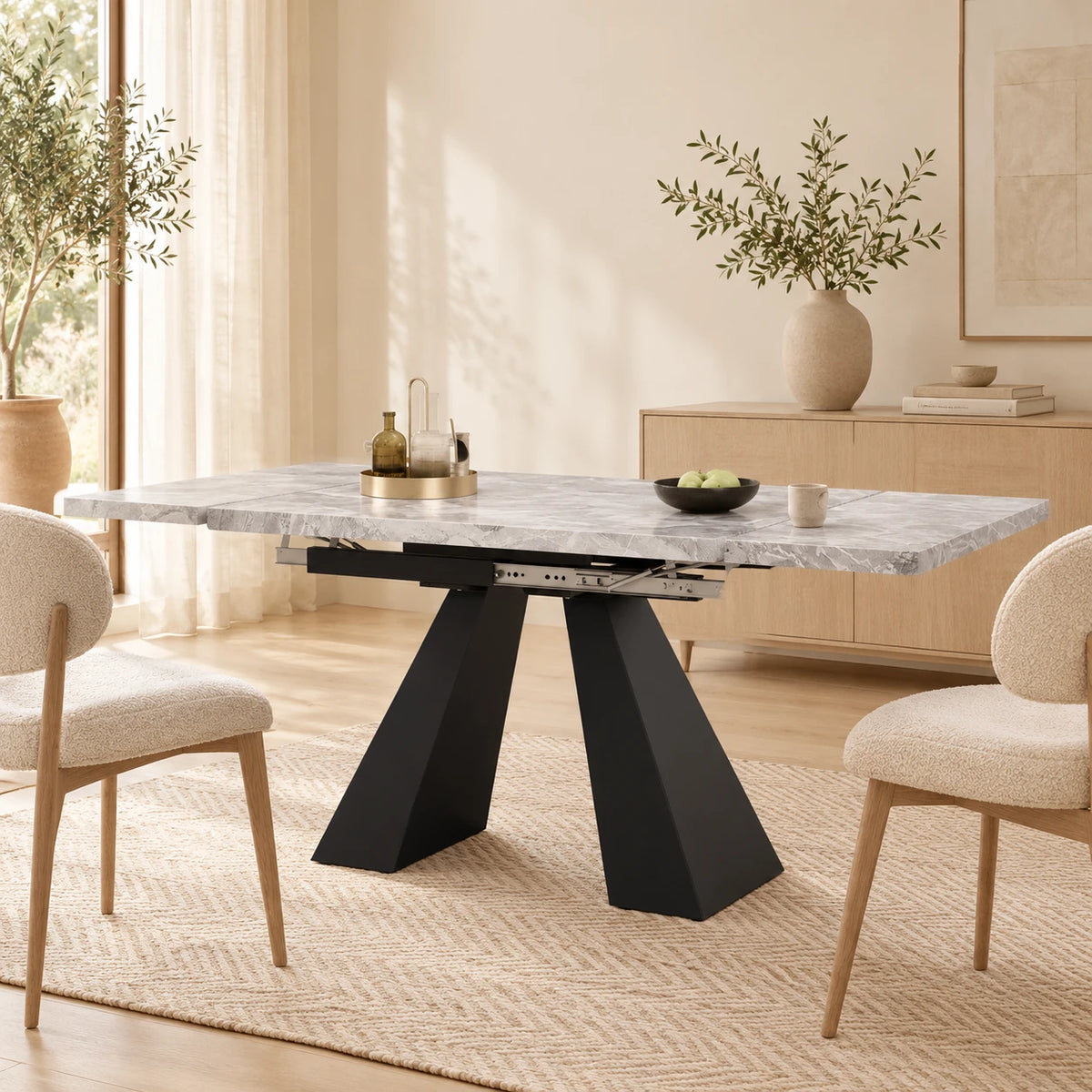 Table Extensible Louis 99(159)x74 cm, Gris avec Pied Colonne
