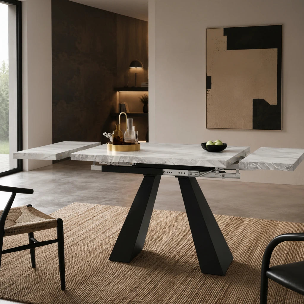 Table Extensible Louis 99(159)x74 cm, Gris avec Pied Colonne