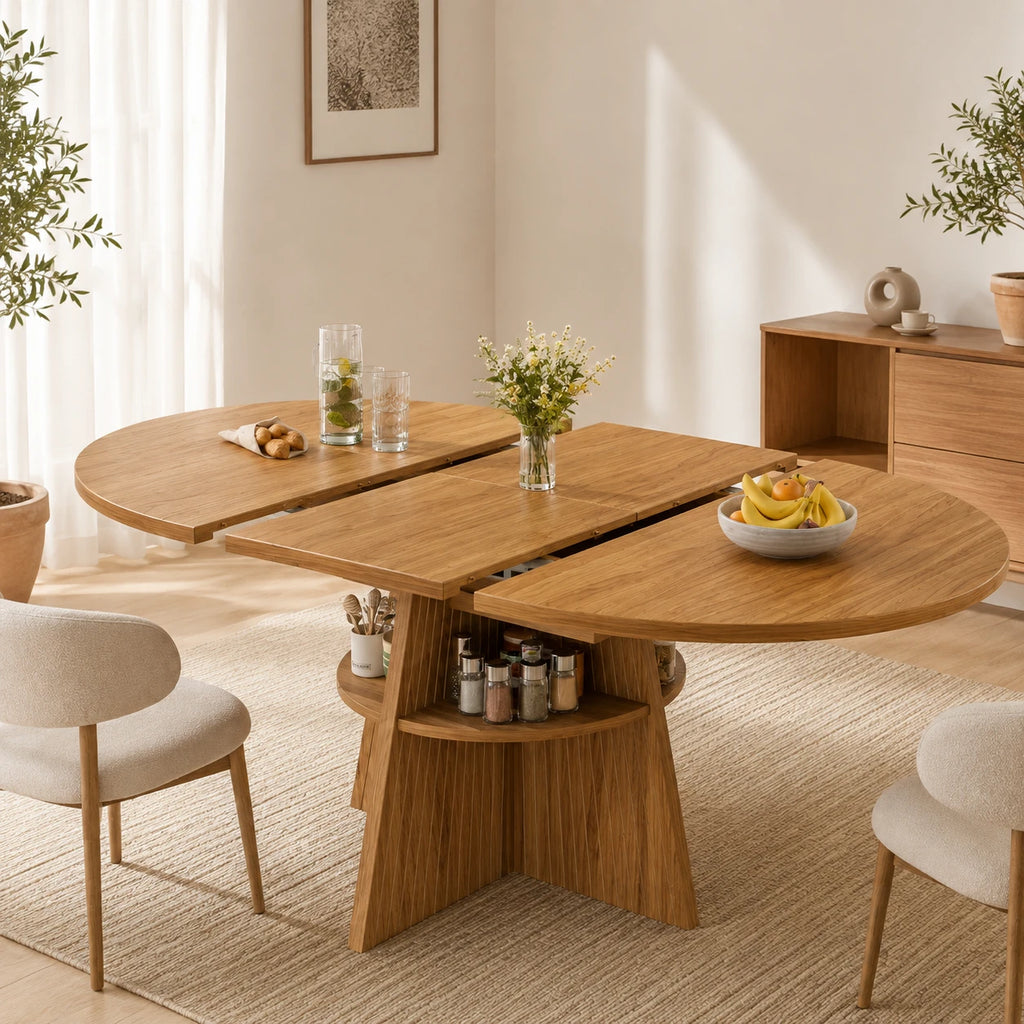 Table Extensible Théo, avec Rangements Intégrés aux Pieds