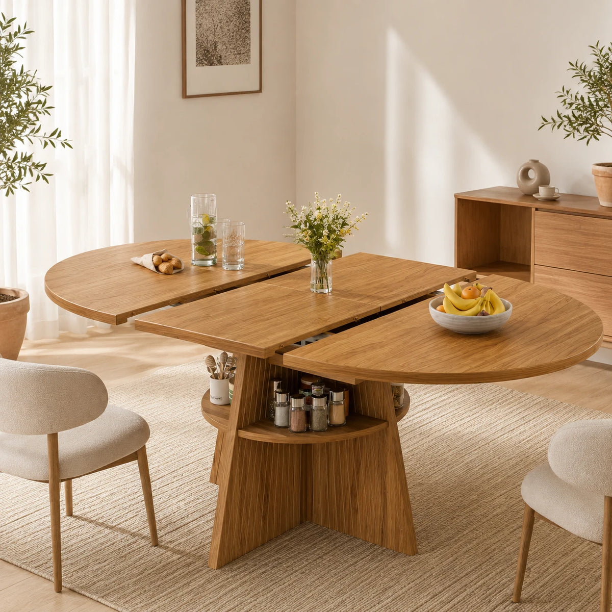 Table Extensible Théo, avec Rangements Intégrés aux Pieds