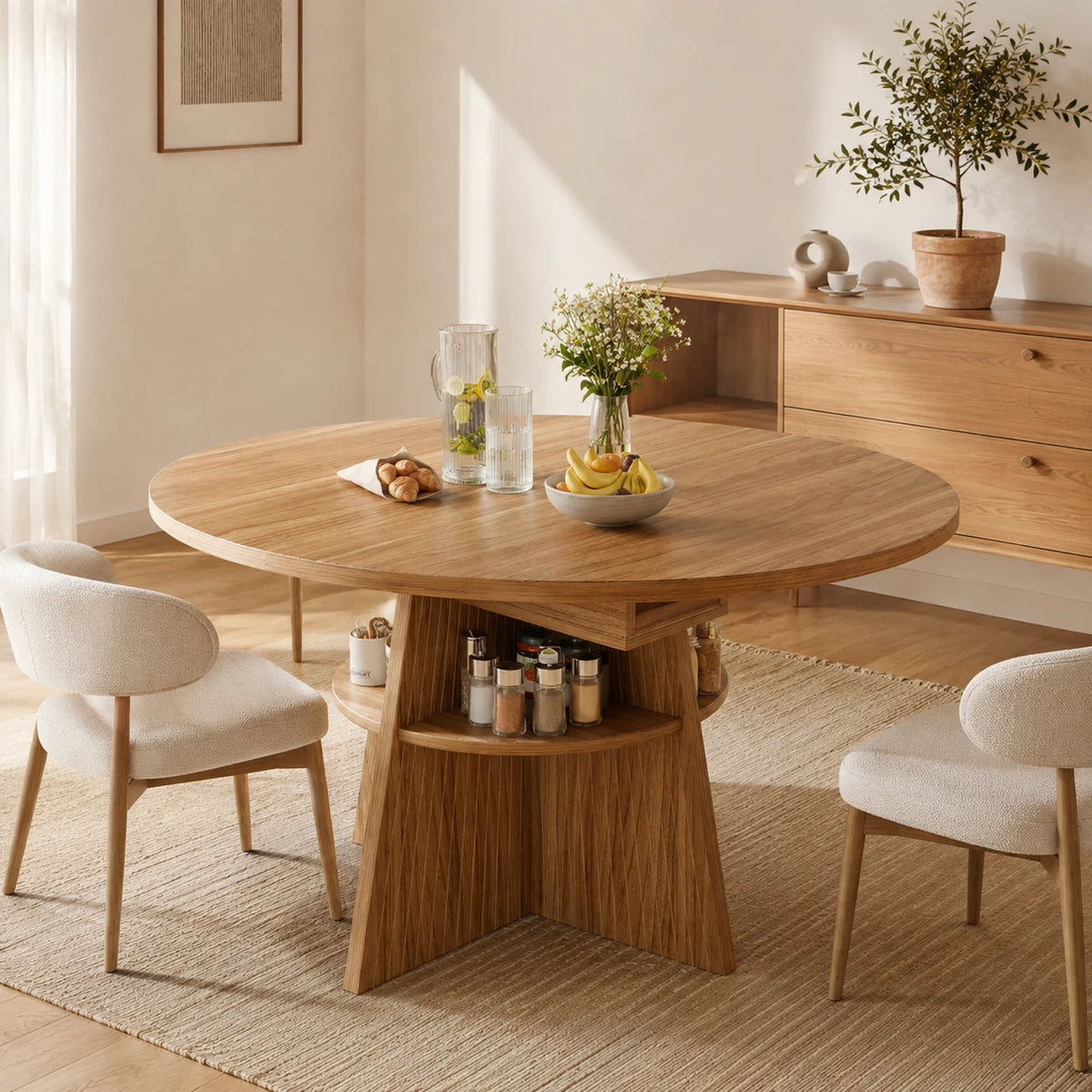 Table Extensible Théo, avec Rangements Intégrés aux Pieds
