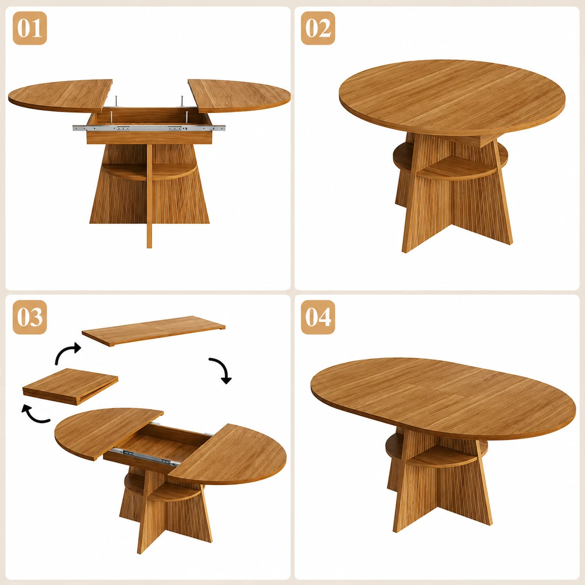 Table Extensible Théo, avec Rangements Intégrés aux Pieds