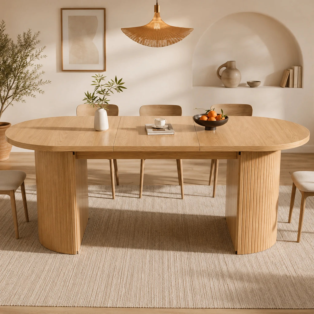 Table Extensible Gabriel 120(160)x80 cm, MDF Marron avec Rangement