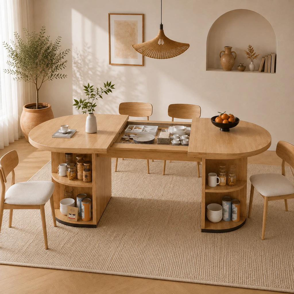 Table Extensible Gabriel 120(160)x80 cm, MDF Marron avec Rangement