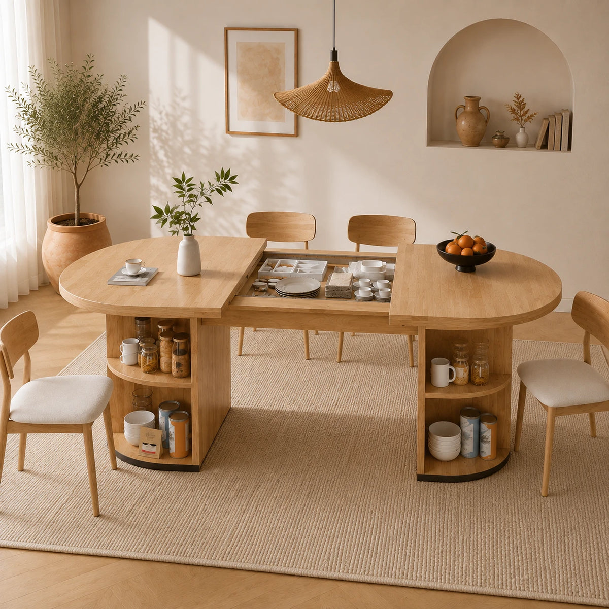 Table Extensible Gabriel 120(160)x80 cm, MDF Marron avec Rangement