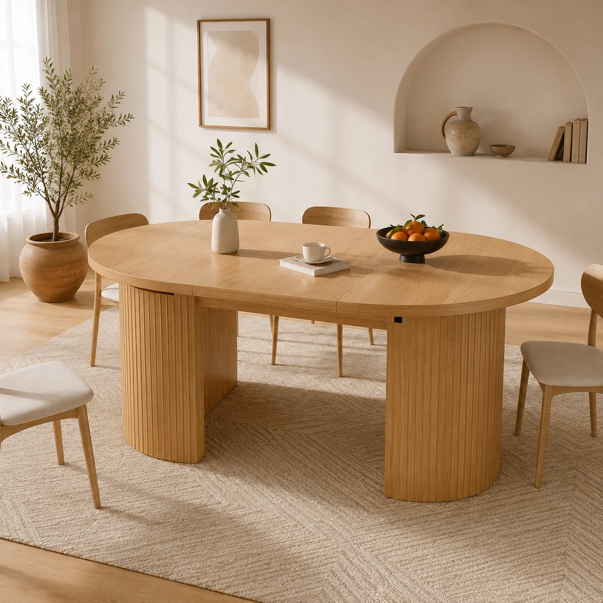 Table Extensible Gabriel 120(160)x80 cm, MDF Marron avec Rangement