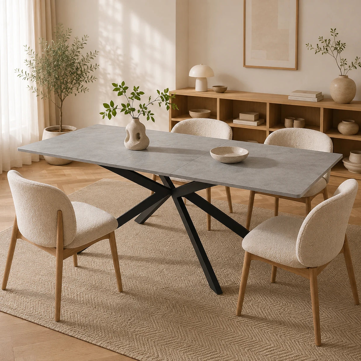 Table Extensible Adam 150(180)x70 cm, Motif Ciment avec Ouverture Automatique