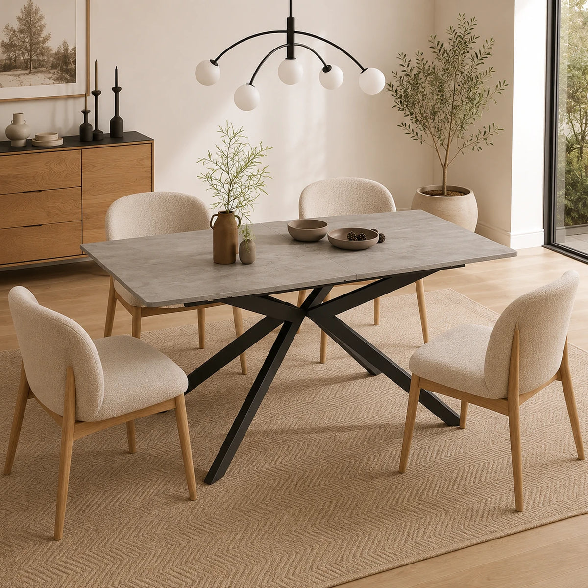 Table Extensible Adam 150(180)x70 cm, Motif Ciment avec Ouverture Automatique