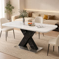 Table Extensible Noah 120(160) cm, Marbre Blanc avec Pieds Croisés