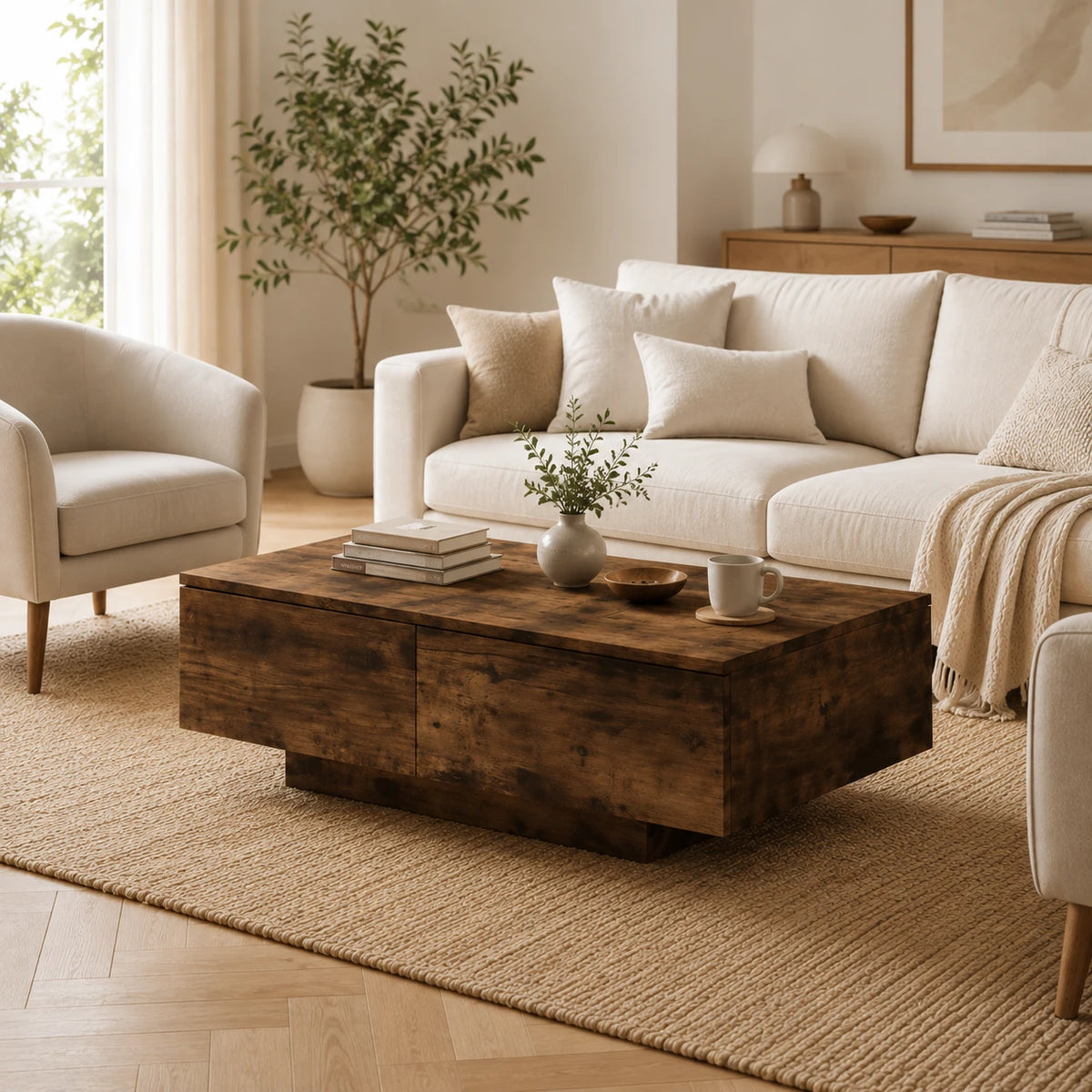 Table Basse Léon 90x60 cm, Chêne Fumé