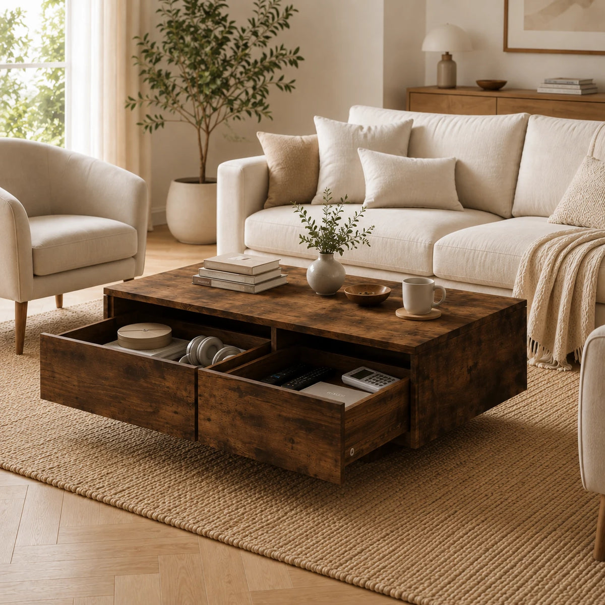 Table Basse Léon 90x60 cm, Chêne Fumé