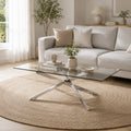 Table Basse Victor 120x60 cm, Verre Trempé avec Pieds Argentés
