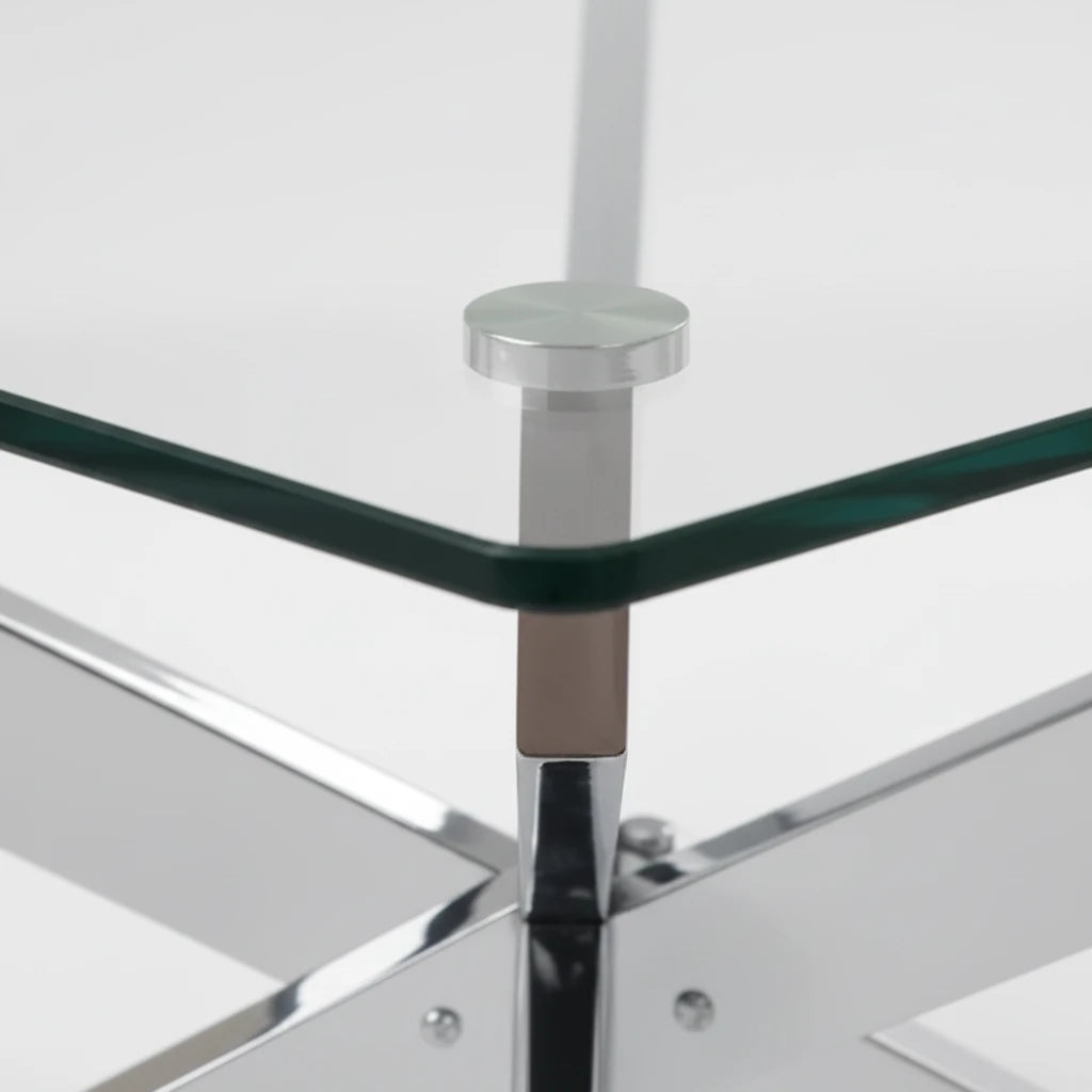 Table Basse Victor 120x60 cm, Verre Trempé avec Pieds Argentés