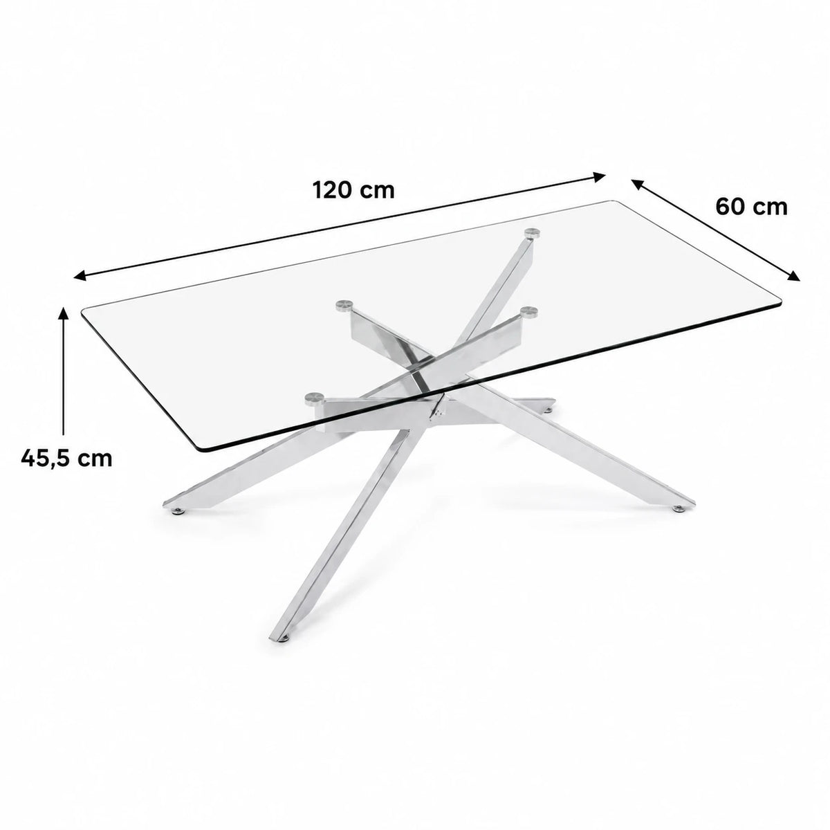 Table Basse Victor 120x60 cm, Verre Trempé avec Pieds Argentés