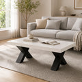 Table Basse Eva 100x50 cm, Blanc et Noir avec Pieds Croisés