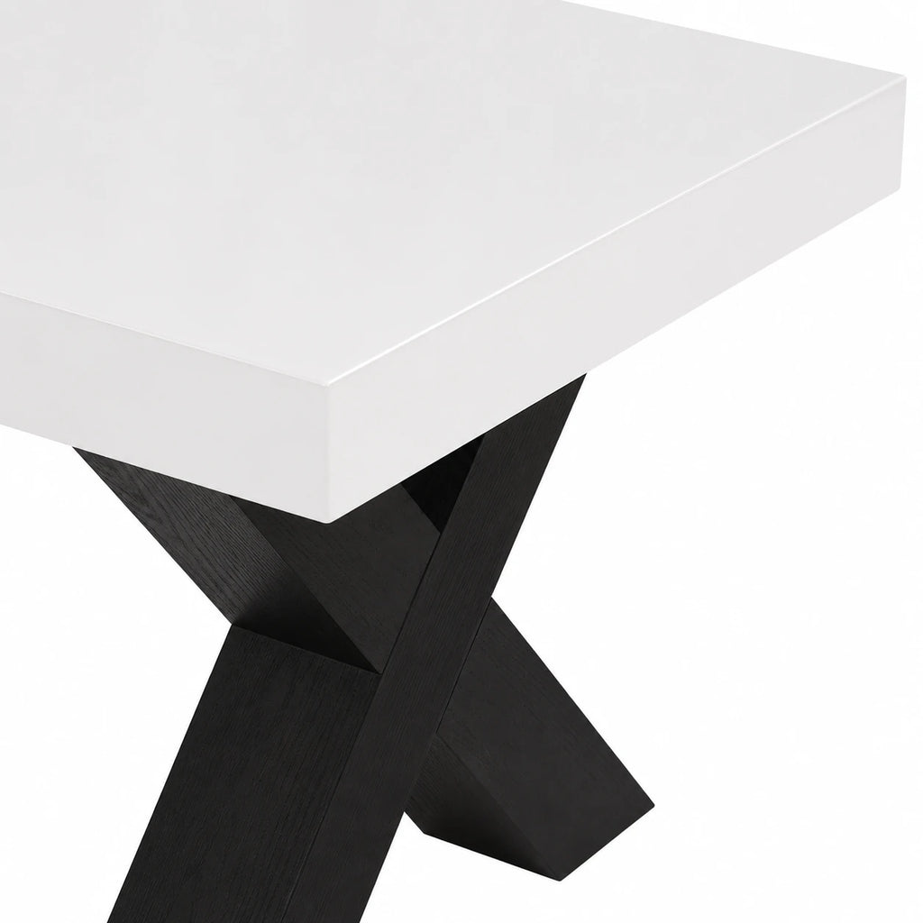 Table Basse Eva 100x50 cm, Blanc et Noir avec Pieds Croisés