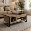 Table Basse Relevable Sacha 107 cm, Gris avec Rangement Caché
