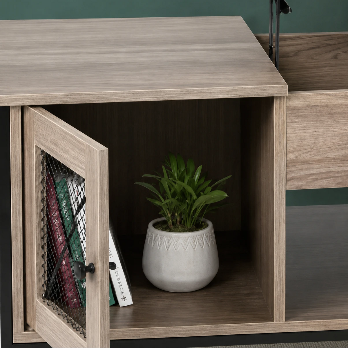 Table Basse Relevable Sacha 107 cm, Gris avec Rangement Caché