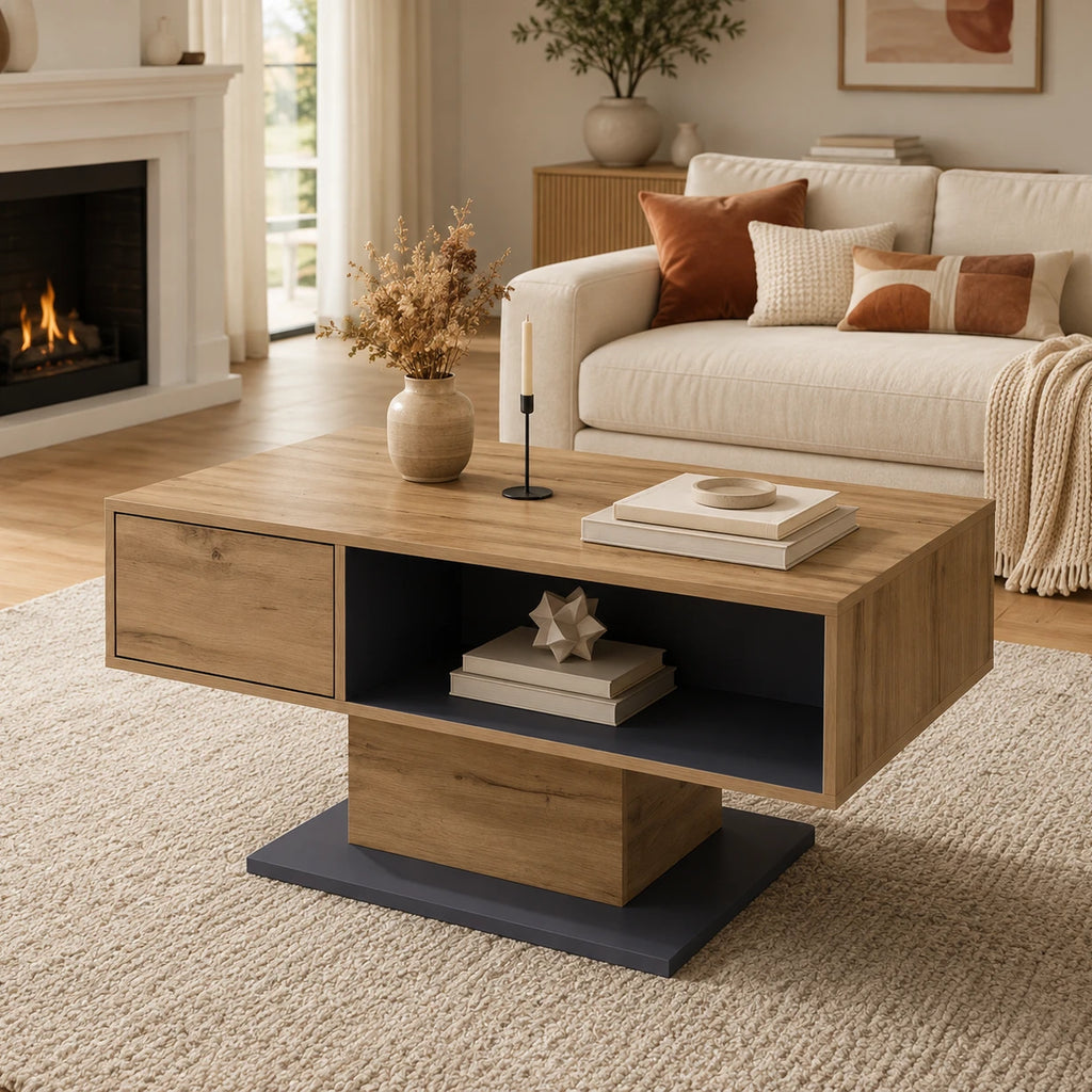 Table Basse Zoé 100x50 cm, avec Rangement Double Face