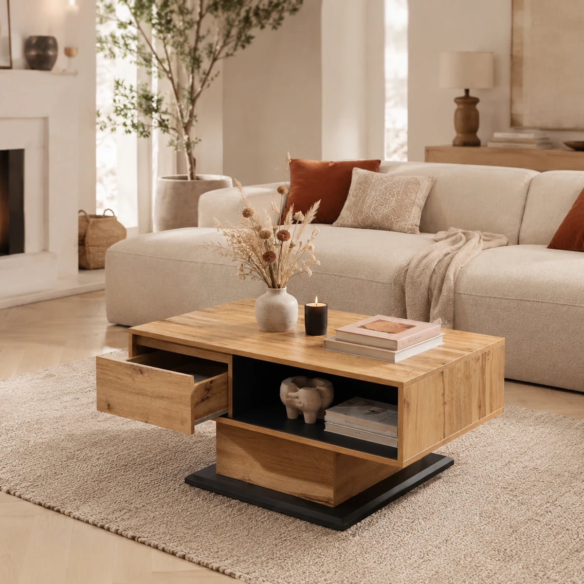Table Basse Zoé 100x50 cm, avec Rangement Double Face