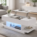 Table Basse Relevable Lina 98x45 cm, Blanc avec Éclairage LED