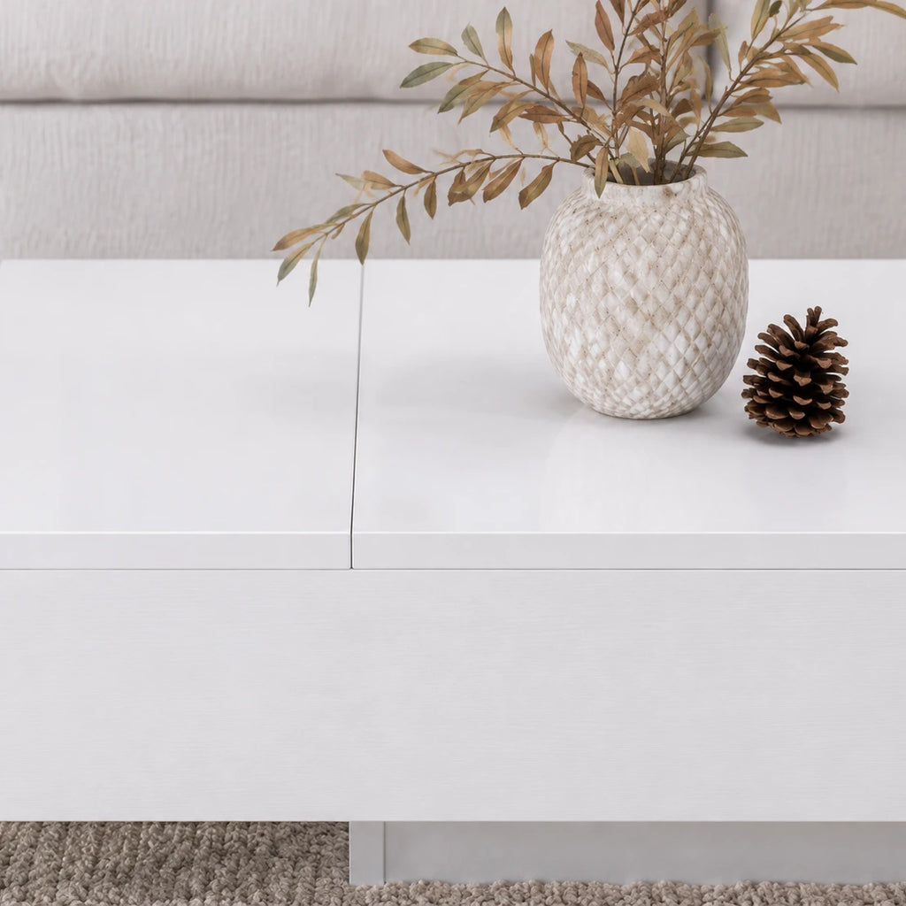 Table Basse Relevable Lina 98x45 cm, Blanc avec Éclairage LED