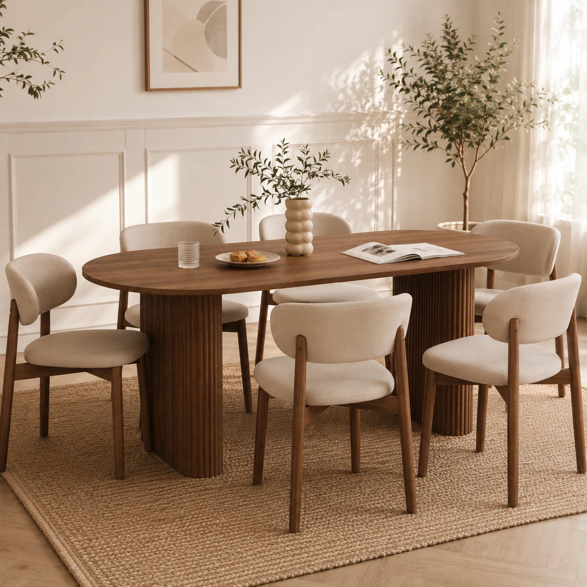 Table à Manger Antoine 180x90 cm, Bois Massif Ovale